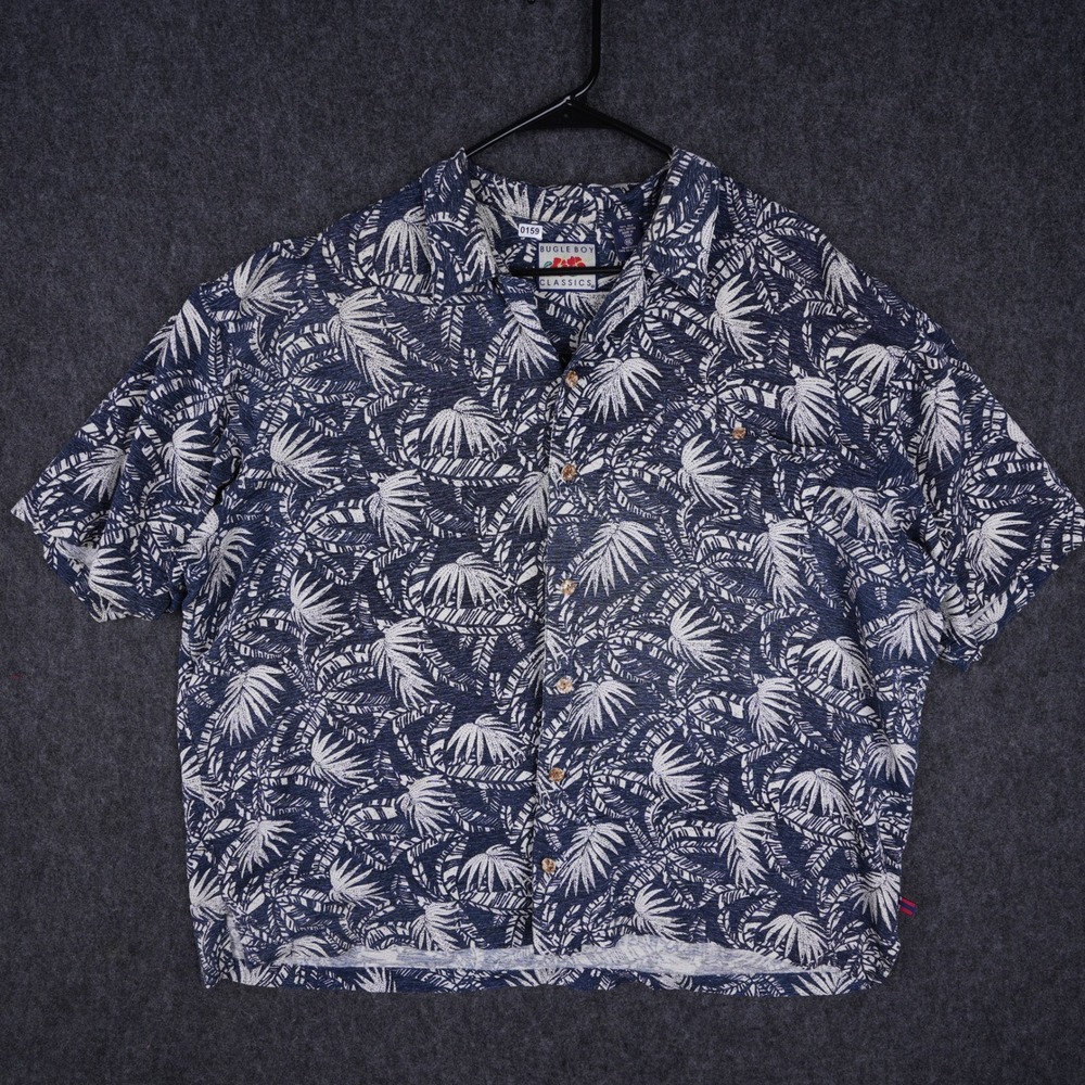 Vintage Bugle Boy Classics Silk Blend Tropical Shirt Mens XXL Navy Excellent